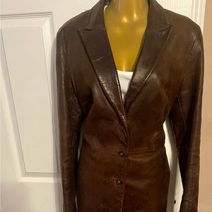 Long Express leather brown jacket
